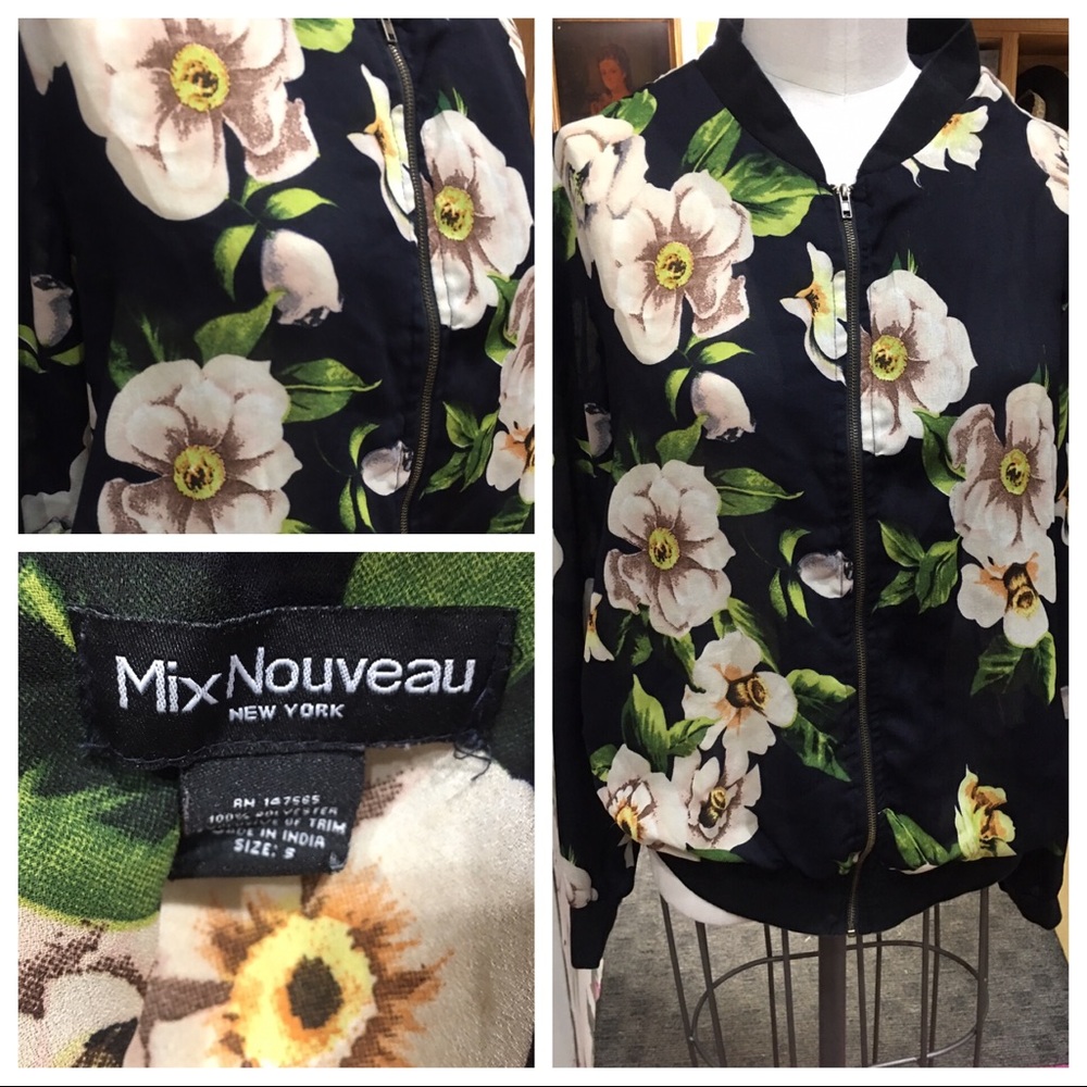 MixNouveau sheer black floral jacket small